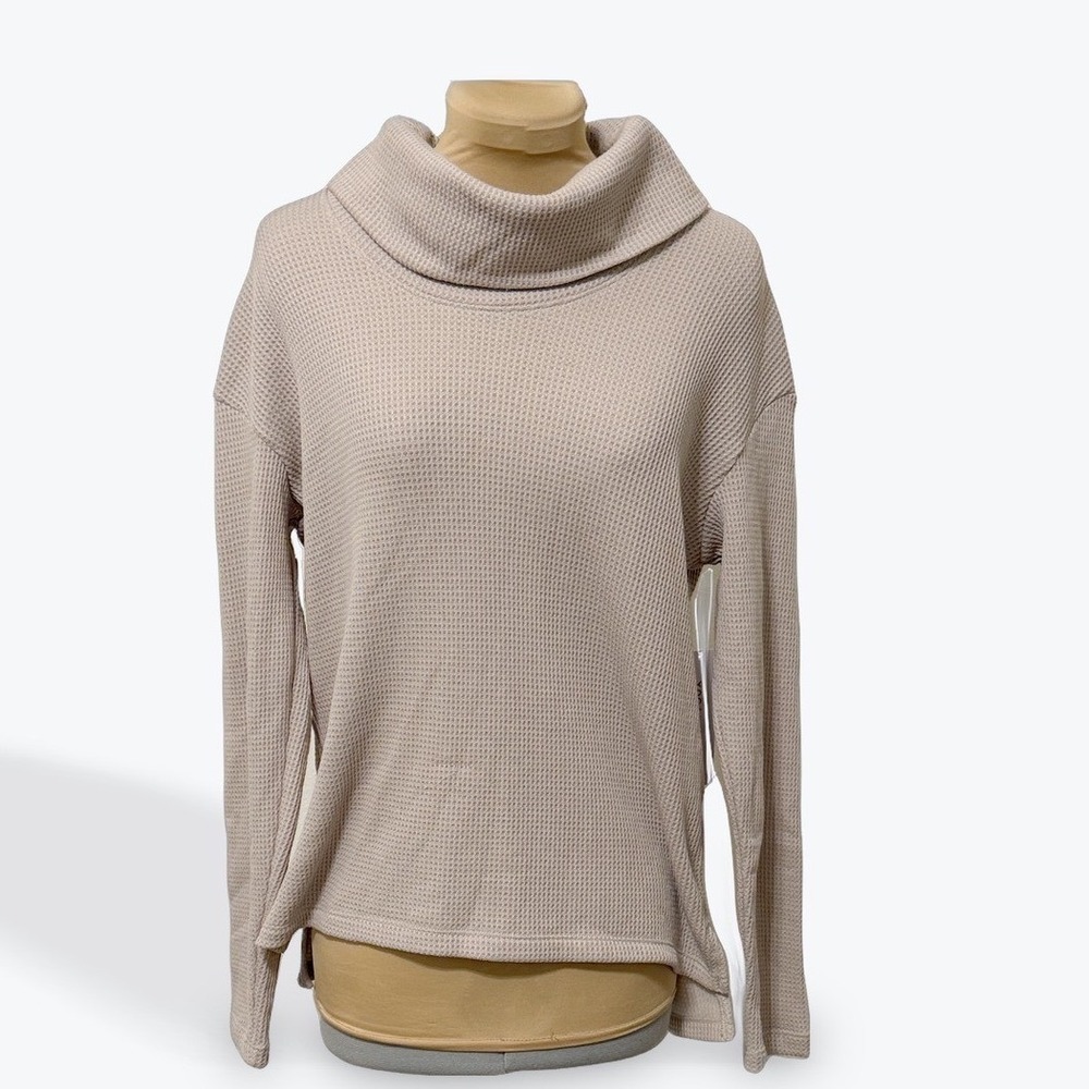 Yogalicious Lux Brushed Waffle Bliss LS Top Beige Turtleneck XS‎